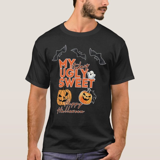 T-shirt Mon doux et moche Halloween aujourd'hui, chauve, C (Devant)