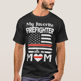 T-shirt Mon Favori Pompier M'Appelle Maman Mince Ligne Rou