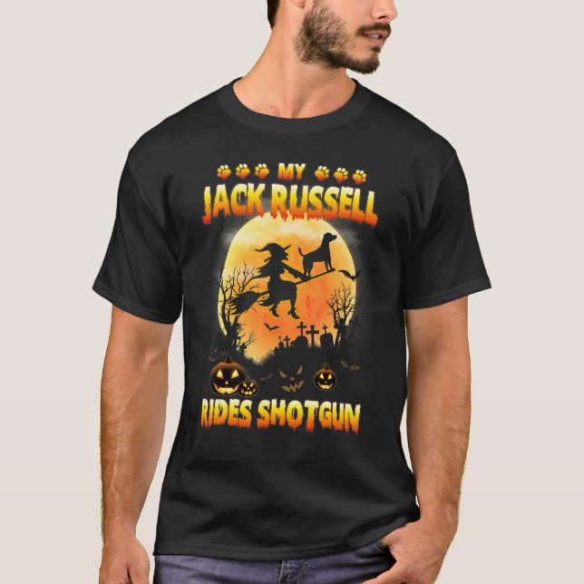 T-shirt Mon Jack Russell Circule Shotgun sorcier Broomstic (Devant)