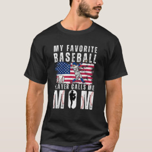 T-shirt Mon Joueur De Baseball Favori M'Appelle Maman Amus