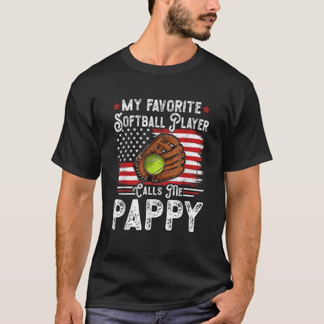 T-shirt Mon Joueur De Softball Favori M'Appelle Pappy Amer (Devant)