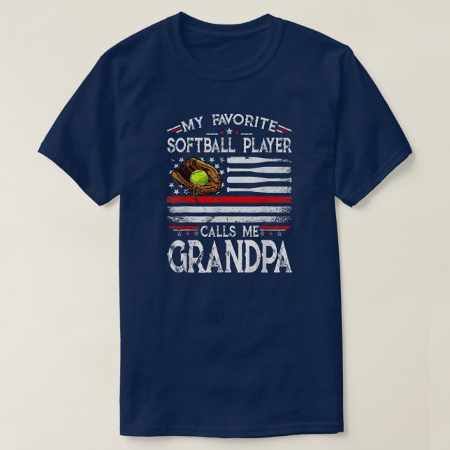 T-shirt Mon Joueur favori de softball m'appelle grand-père (Design devant)