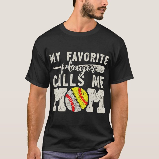 T-shirt Mon Joueur Favori M'Appelle Maman Baseball Softbal (Devant)