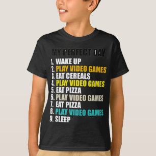 T-shirt Mon Jour Parfait Jouer Jeux Vidéo Manger Pizza Coo