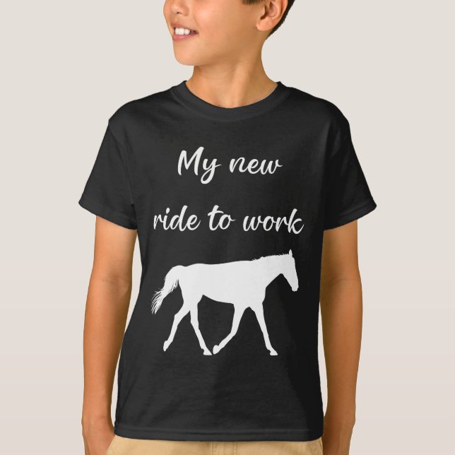 T-shirt Mon nouveau voyage au travail en cheval drôle (Devant)
