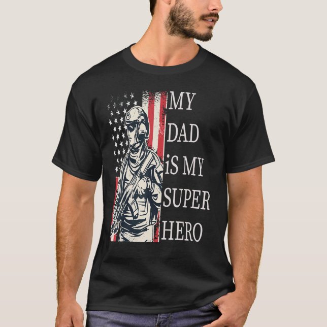 T-shirt Mon Papa Est Mon Super Héros (Devant)