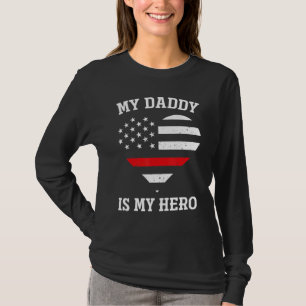 T-shirt Mon Père Est Mon Héros Mince Red Line Coeur Drapea
