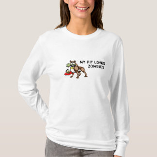 T-shirt Mon pitbull aime la chemise de zombis - slogan
