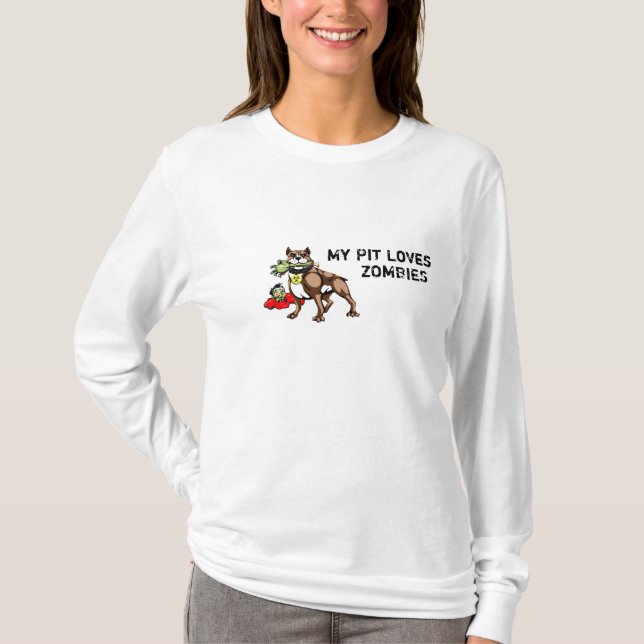 T-shirt Mon pitbull aime la chemise de zombis - slogan (Devant)