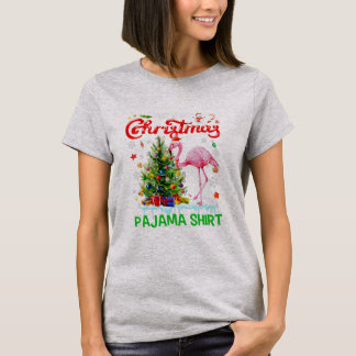T-shirt Mon pyjama de Noël Flamant rose Écart Santa Hat