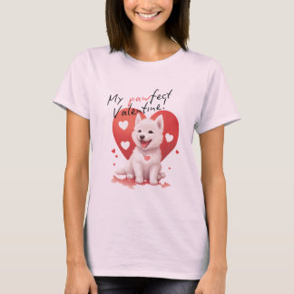 T-shirt Mon Saint-Valentin Parfait - Joli chiot Jindo blan