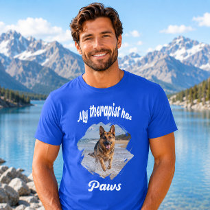 T-shirt Mon thérapeute a des pattes photo de chien bleu ro