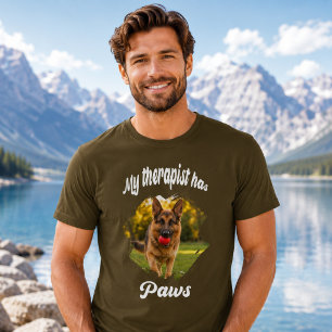T-shirt Mon thérapeute a des pattes photo de chien marron