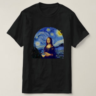 T-shirt Mona Lisa avec café dans la nuit étoilée, - T-shir