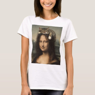 T-shirt Mona Lisa avec chat endormi