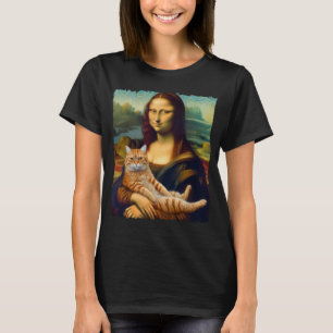 T-shirt Mona Lisa avec chat orange peinture artistique drô