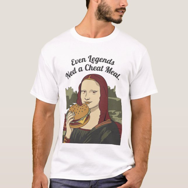 T-shirt Mona Lisa Eating Burger Funny Classic Art Parody  (Devant)