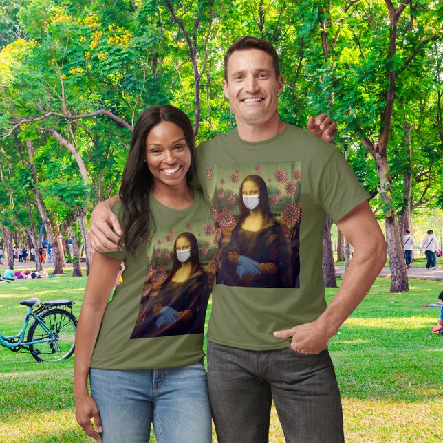 T-shirt Mona Lisa Masqué En Jouant En Toute Sécurité Unise (Mona Lisa Masked Up Playing It Safe Unisex T-Shirt)