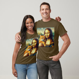 T-shirt Mona Lisa peinture La Gioconda avec Chat