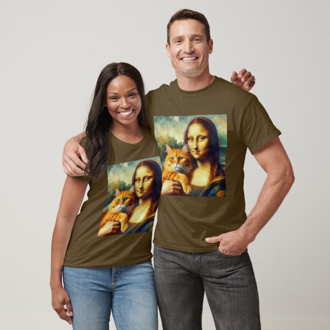 T-shirt Mona Lisa peinture La Gioconda avec Chat (Unisexe)