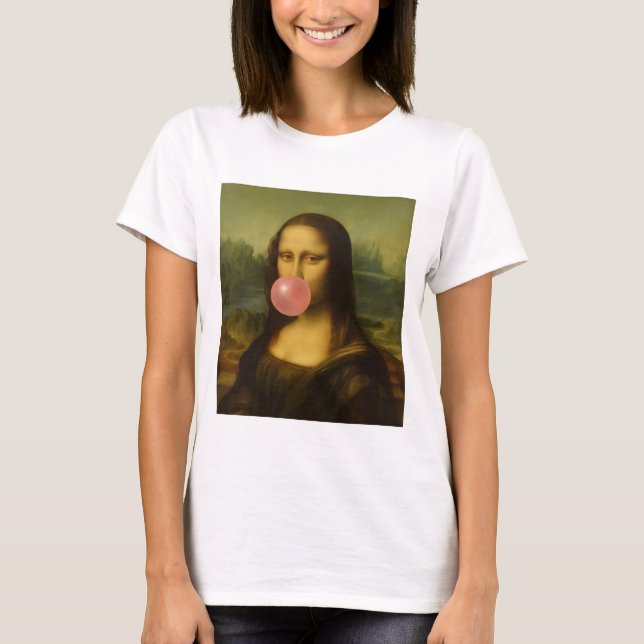 T-shirt Mona Lisa soufflant de bulle rose (Devant)