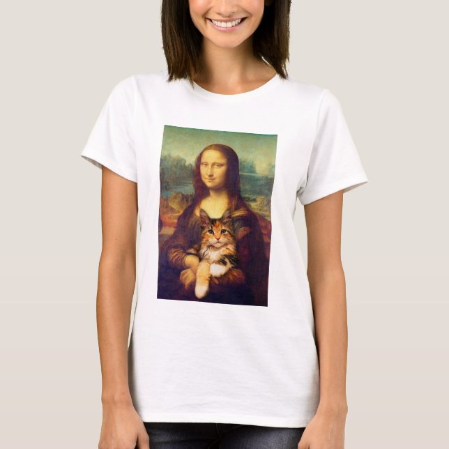 T-shirt Mona Lisa tenant son animal de compagnie Léonard d (Devant)