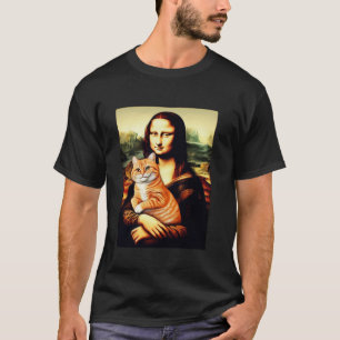 T-shirt Mona lisa tenant un chat minou pour amateur de cha