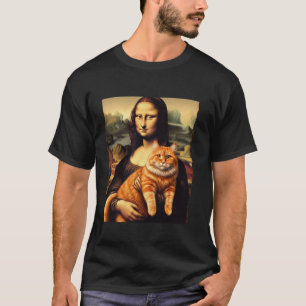 T-shirt Mona lisa tenant un chat minou pour amoureux de ch