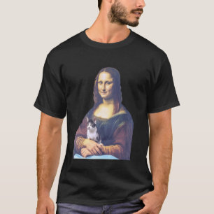 T-shirt Mona Lisa tenant un chat Papa chat Maman Kitty pou