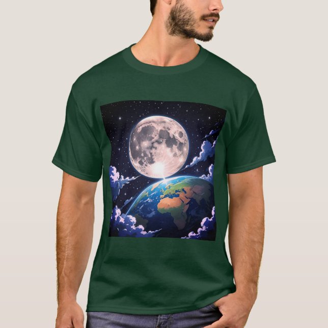 T-Shirt "Mond und Planet Erde" (Vorderseite)
