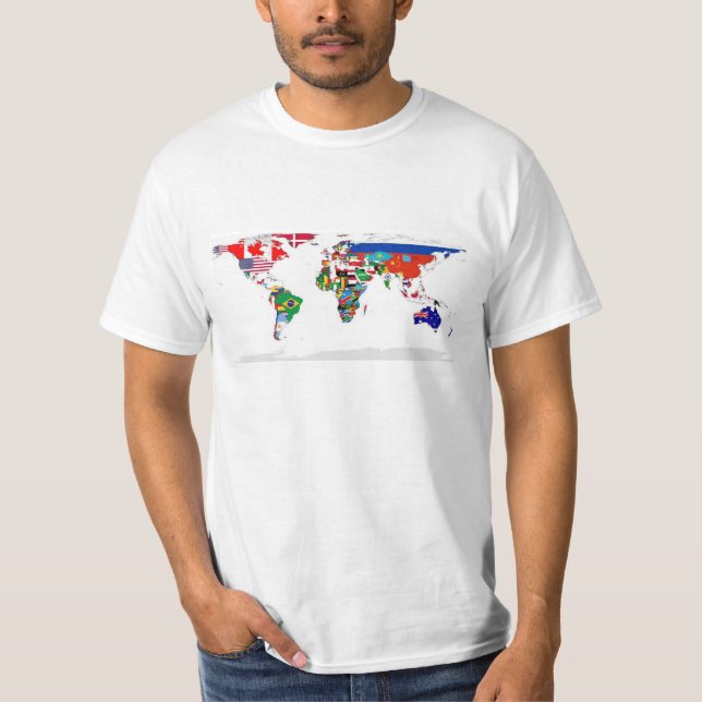 T-shirt Monde pendant - carte des drapeaux du monde (Devant)