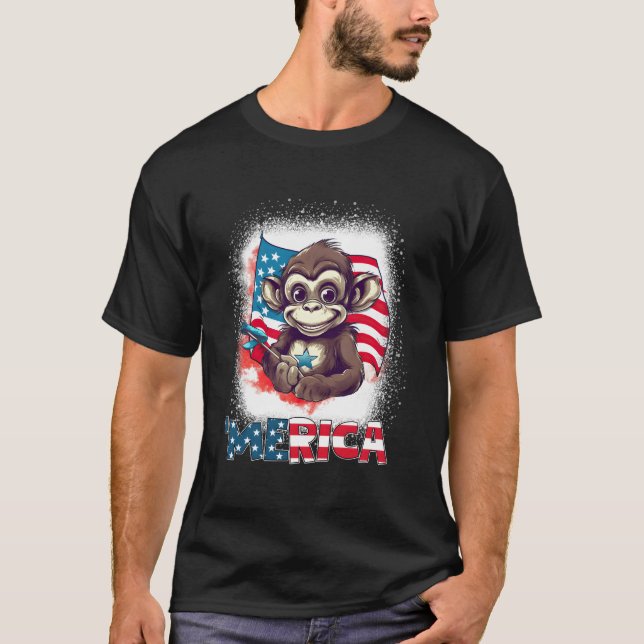 T-shirt Monkey 4Th Of July Patriotic Merica Usa Flag (Devant)