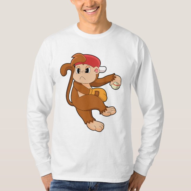 T-shirt Monkey at baseball with baseball glove (Devant)