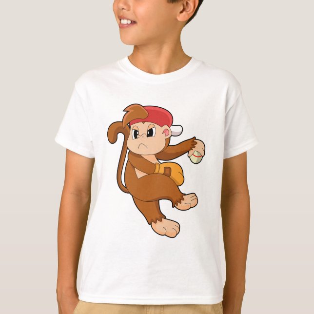 T-shirt Monkey at baseball with baseball glove (Devant)