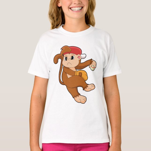 T-shirt Monkey at baseball with baseball glove (Devant)