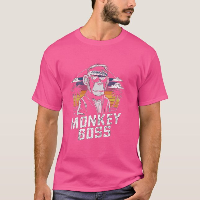 T-shirt Monkey Boss Cool Retro Palm Beach (Devant)