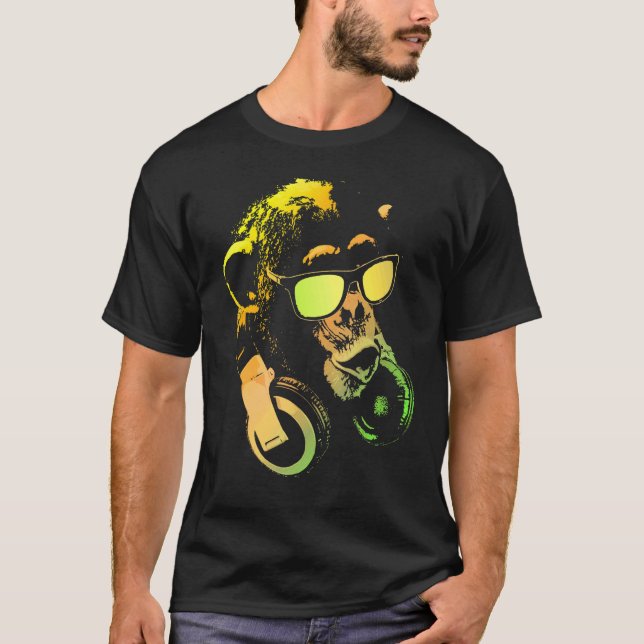 T-shirt Monkey Chimp With Sunglasses And Headphones (Devant)