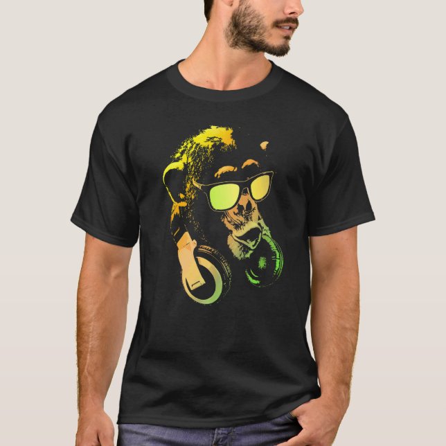 T-shirt Monkey Chimp With Sunglasses And Headphones   (Devant)