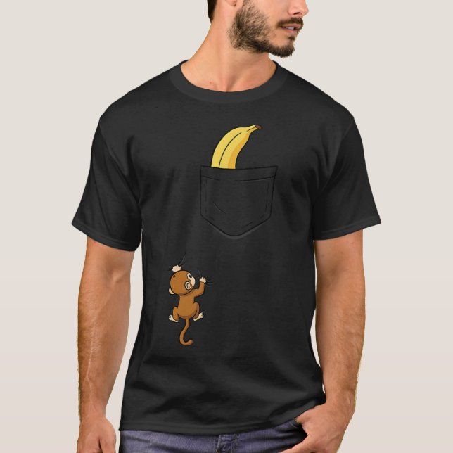 T-shirt Monkey Climbs For Banana Funny Animal Cket Design  (Devant)