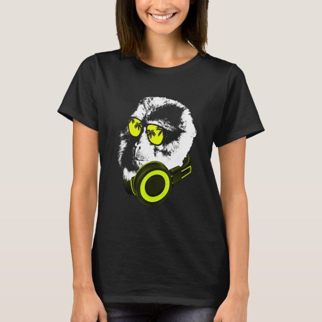 T-shirt Monkey Dj With Headphones And Sunglasses  Party (Devant)