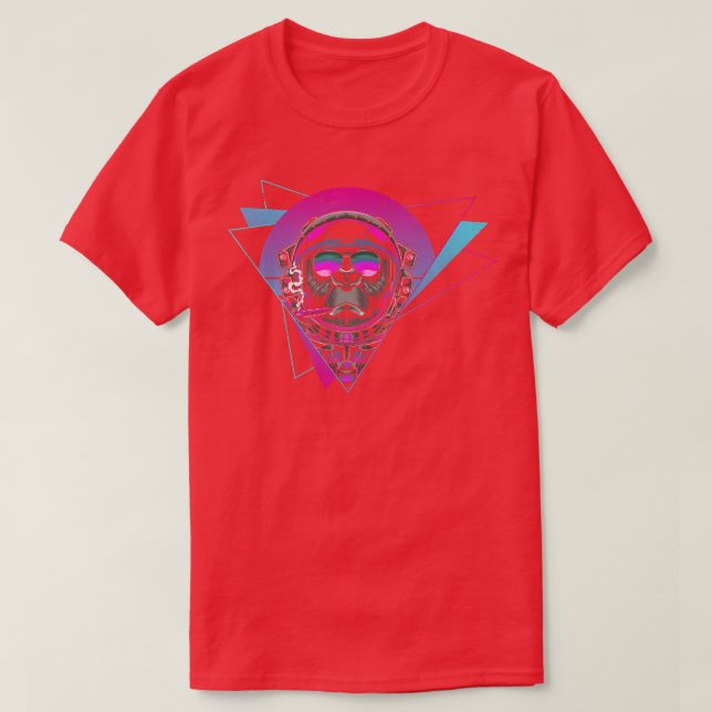 T-shirt Monkey Space Synthwave Vaporwave Retro Astro (Design devant)