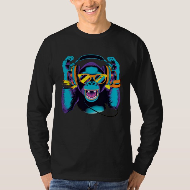 T-shirt Monkeys DJ with headphones and sunglasses idea (Devant)