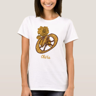 T-shirt Monogram Initial O Gold Peony Personalized
