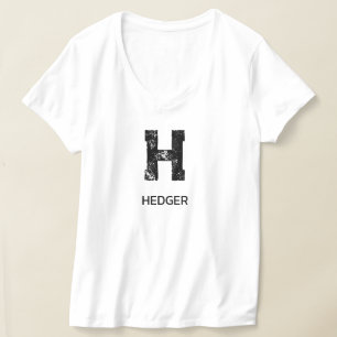 T-SHIRT MONOGRAMME À UNE LETTRE MINIMALISTE NOIR NOM BLANC