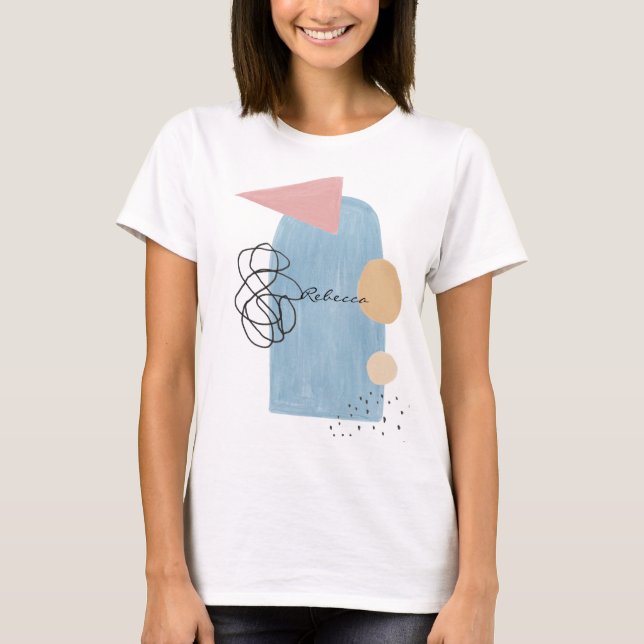 T-shirt Monogramme Abstrait de formes bleues blanches et r (Devant)