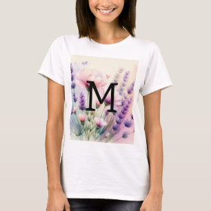 T-shirt Monogramme aquarelle florale rose lavande violet
