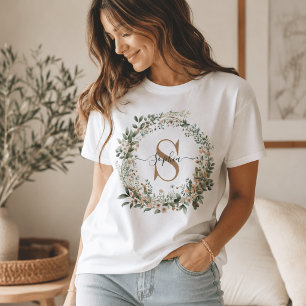 T-shirt Monogramme Botanique Élégant avec Nom Personnalisé
