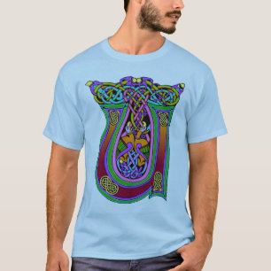 T-shirt Monogramme celtique médiéval "U", Art Knots Design