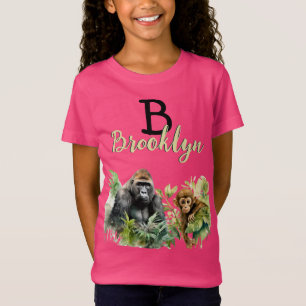 T-Shirt Monogramme de la jungle de chimpanzé de gorille pe