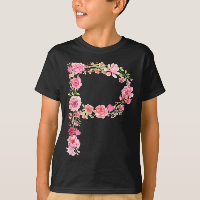 T-shirt Monogramme de l'alphabet initial cool Fleurs Flora (Devant)